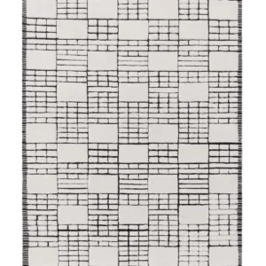 Mosaic cream and black sculpted wool large rug