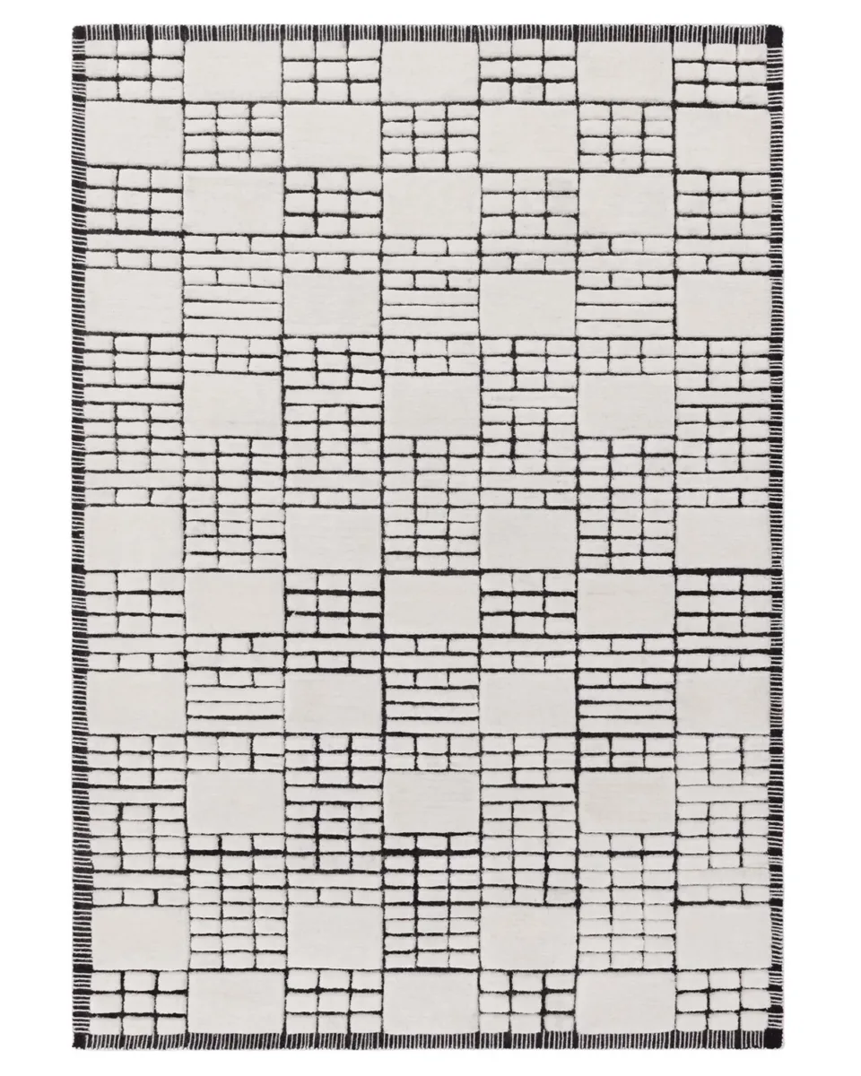 Mosaic cream and black sculpted wool small rug