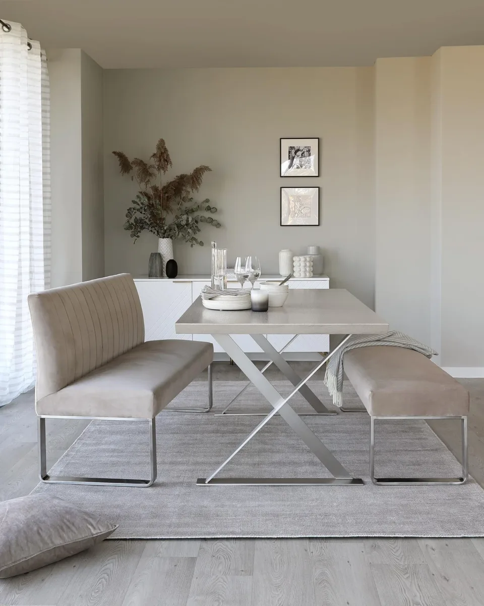 Ophelia 3 Seater Champagne Velvet & Stainless Steel Bench Without Backrest - Image 3