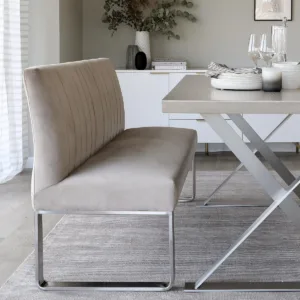 Ophelia champagne velvet 3 seater dining bench with backrest