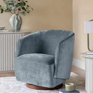 Natalia blue grey chenille swivel accent chair