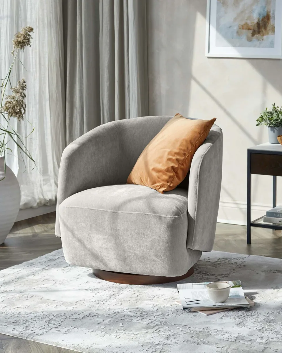 Natalia light grey chenille swivel accent chair - Image 2