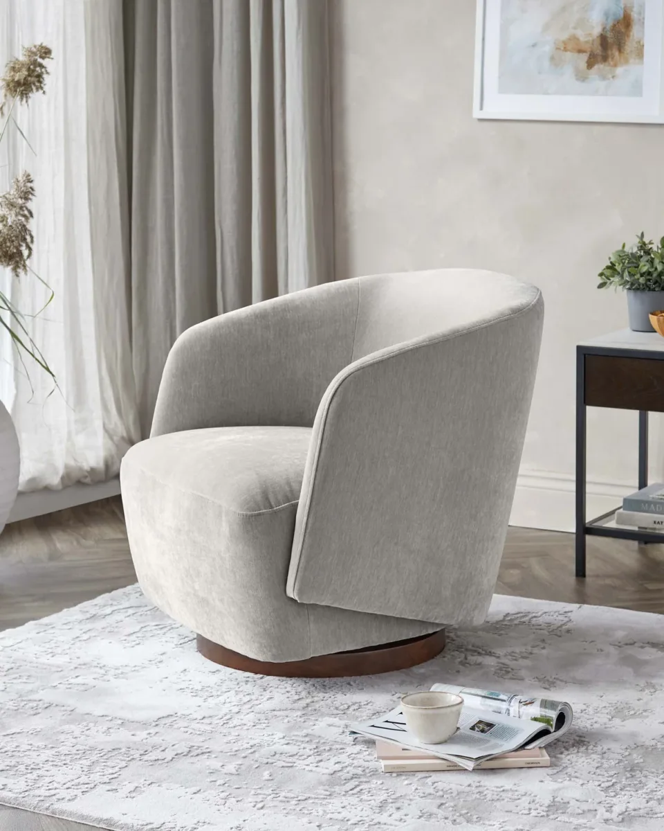 Natalia light grey chenille swivel accent chair