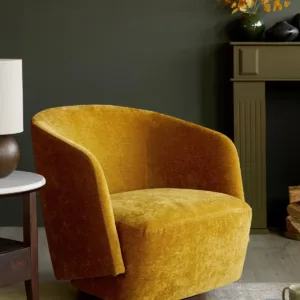 Natalia ochre chenille swivel accent chair