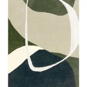 Neo olive and navy textured small wool rug