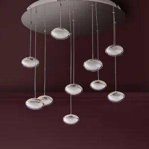 Nina silver chrome with clear glass LED adjustable 10 pendant light