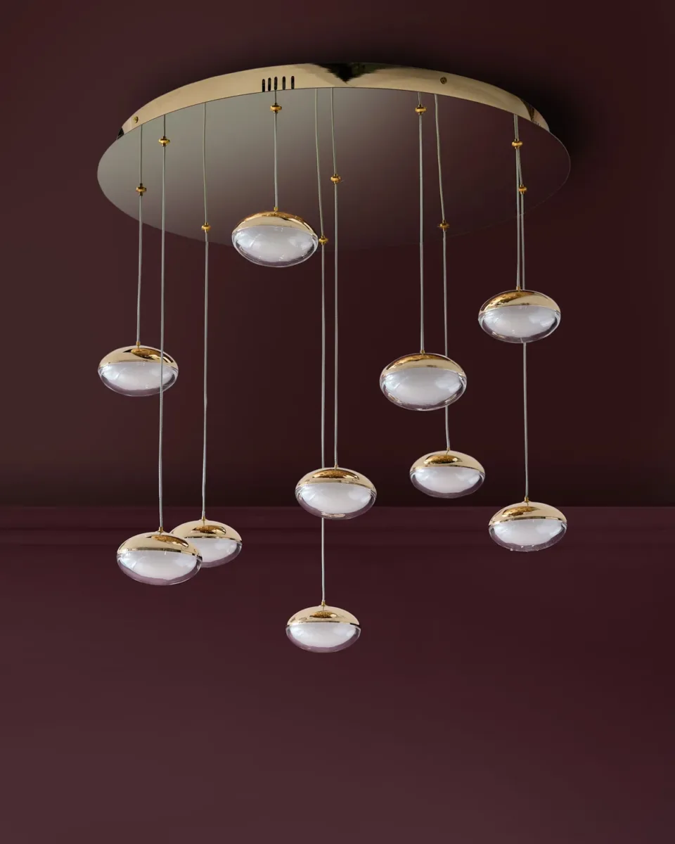 Nina soft gold with clear glass LED adjustable 10 pendant light