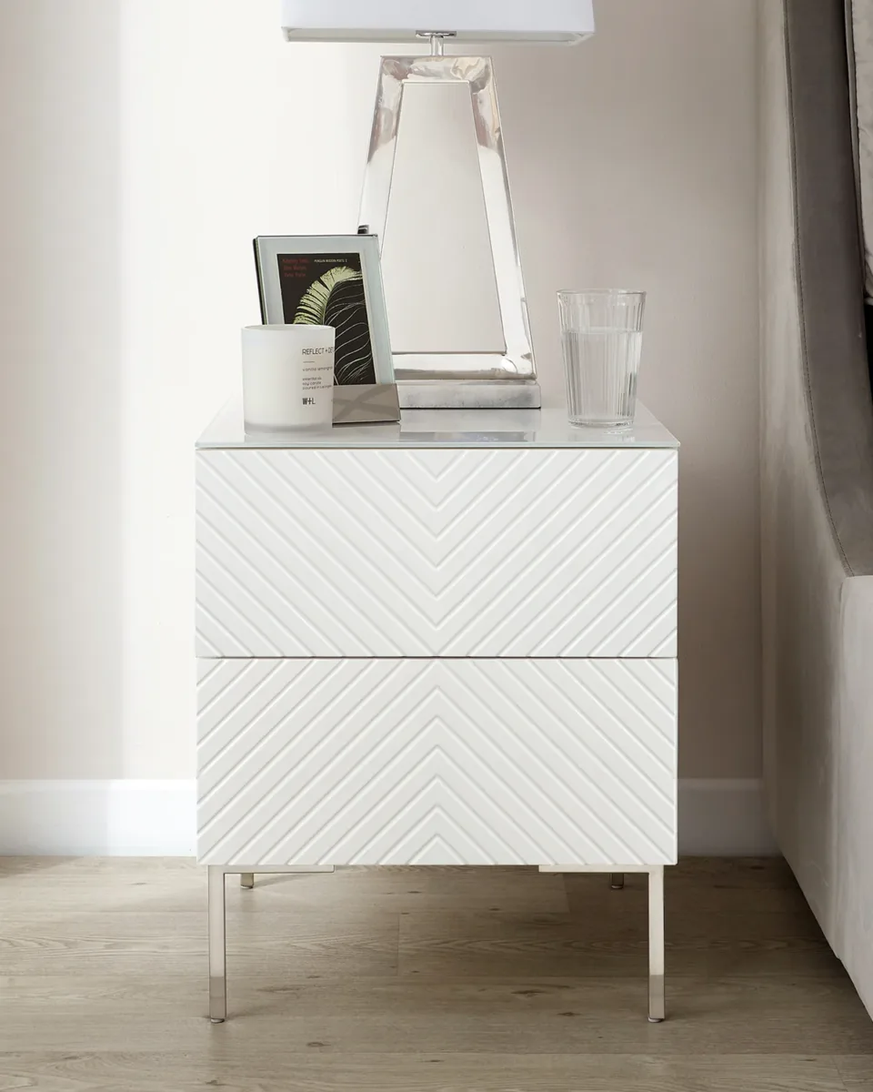 Noah white gloss 2 drawer bedside table