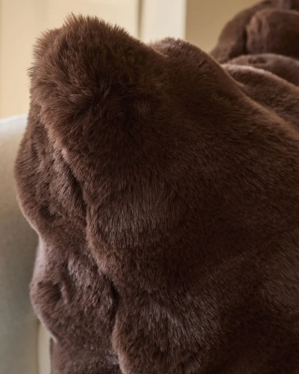 Nova chocolate large faux fur cushion - Image 4