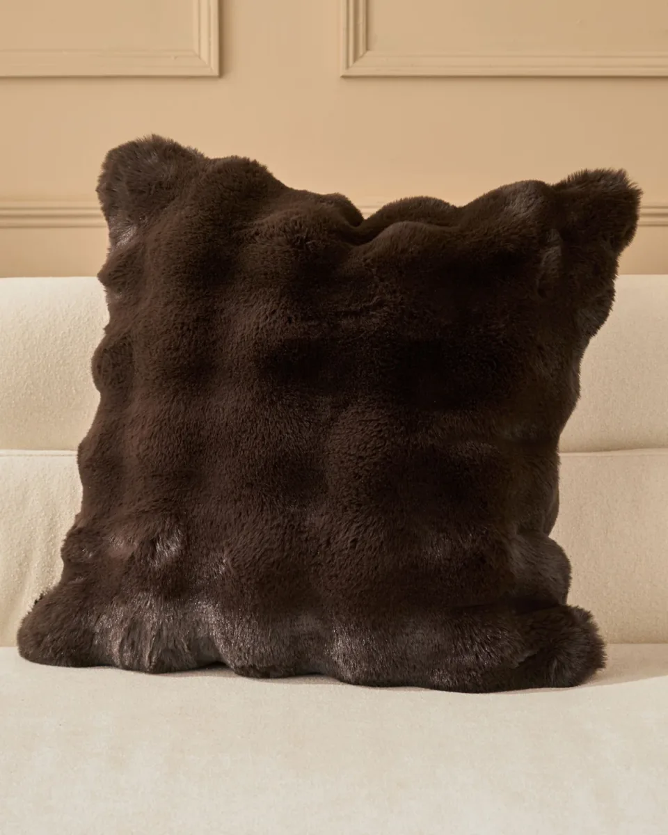 Nova chocolate large faux fur cushion