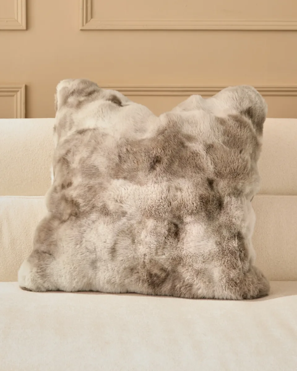 Nova natural large faux fur cushion