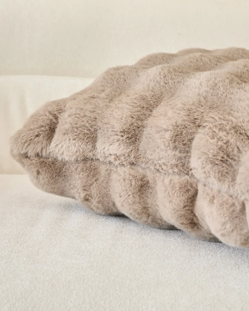 Nova taupe large faux fur cushion - Image 4