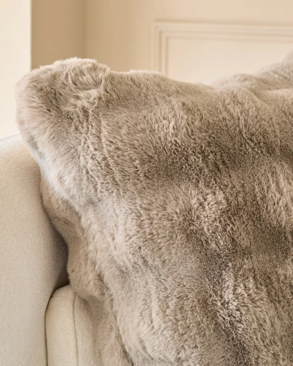 Nova taupe large faux fur cushion - Image 3
