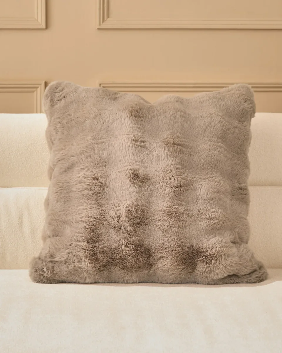 Nova taupe large faux fur cushion
