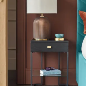 Odele Black Ash Bedside Table