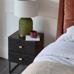 Odele Black Ash 2 Drawer Bedside Table