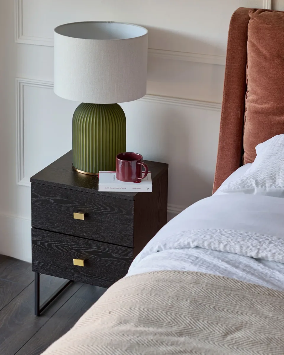 Odele Black Ash 2 Drawer Bedside Table