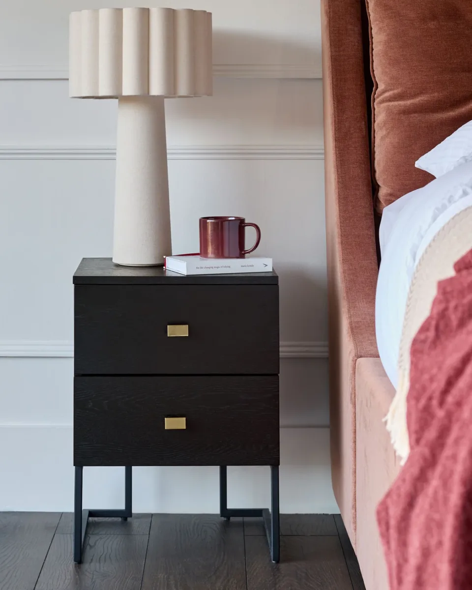 Odele Black Ash 2 Drawer Bedside Table - Image 4