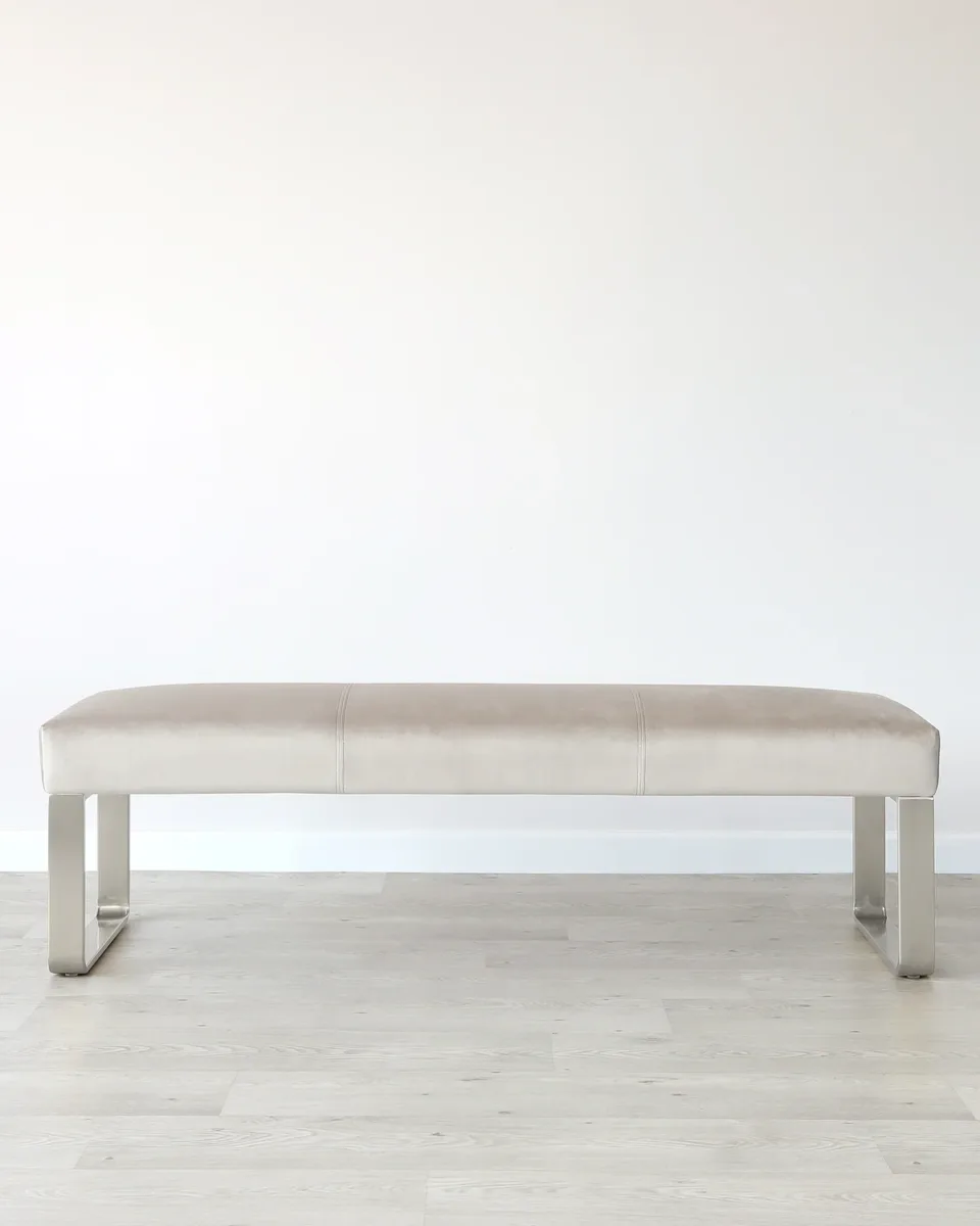 Ophelia 3 Seater Champagne Velvet & Stainless Steel Bench Without Backrest - Image 4