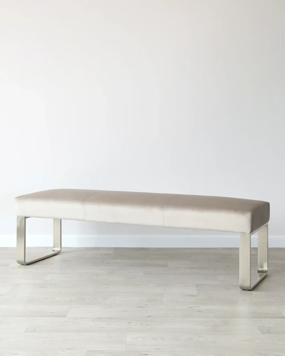 Ophelia 3 Seater Champagne Velvet & Stainless Steel Bench Without Backrest - Image 2