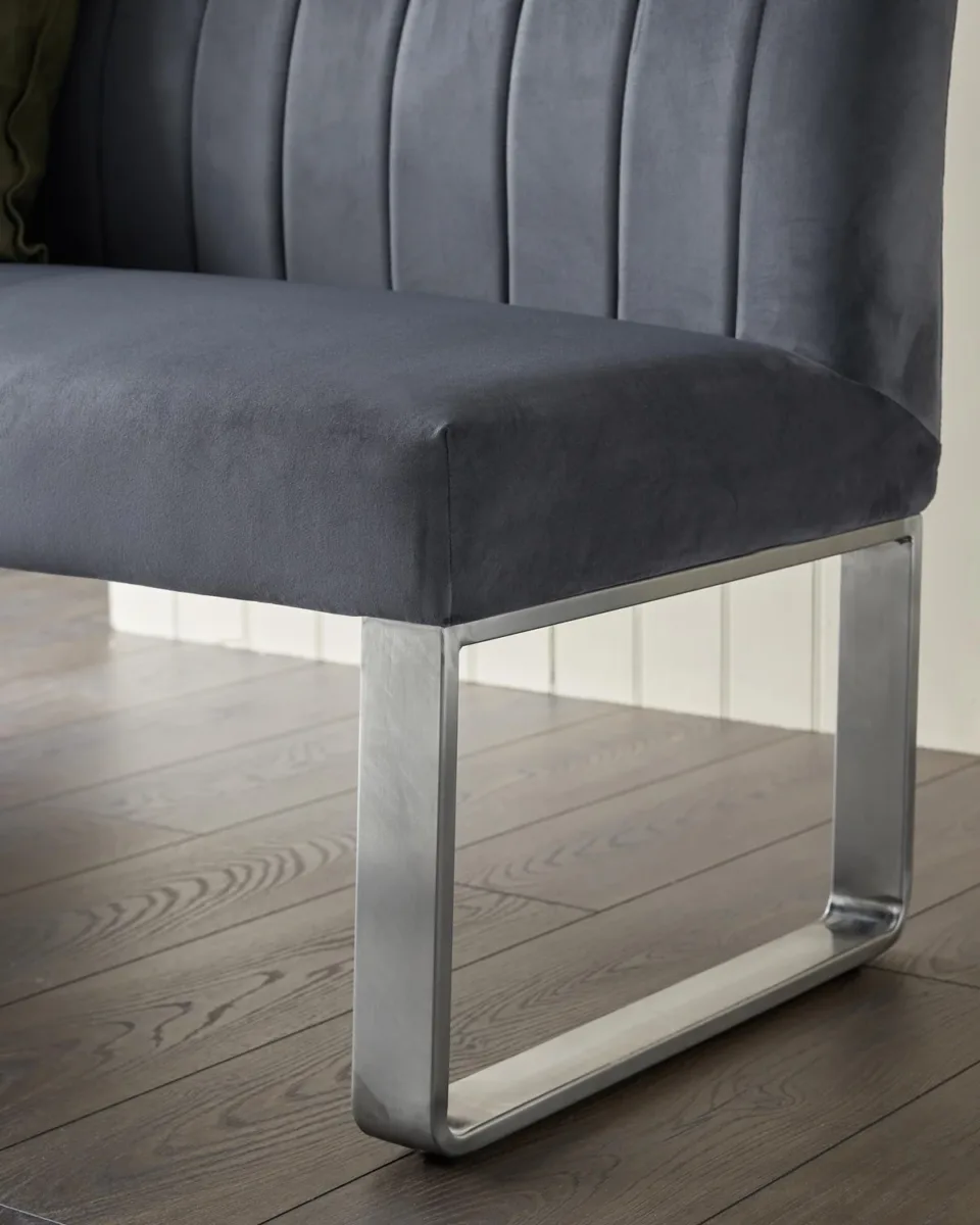 Ophelia dark grey velvet 3 seater dining bench with backrest - Image 4