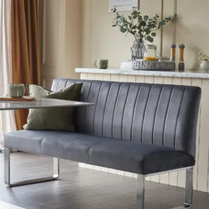Ophelia dark grey velvet 3 seater dining bench with backrest