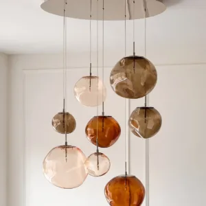 Orla mocha, caramel and champagne glass 8 bulb pendant light