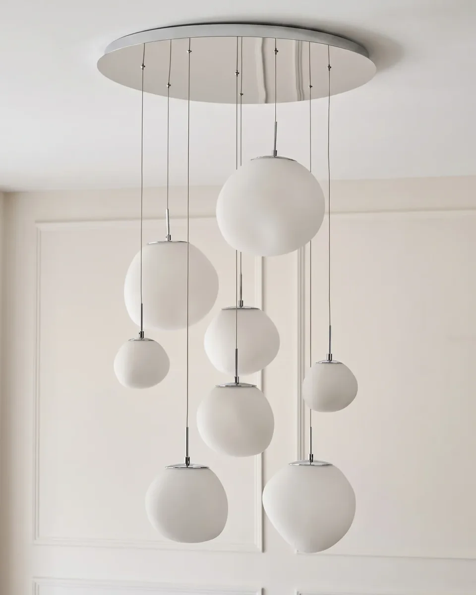 Orla white glass 8 bulb pendant light