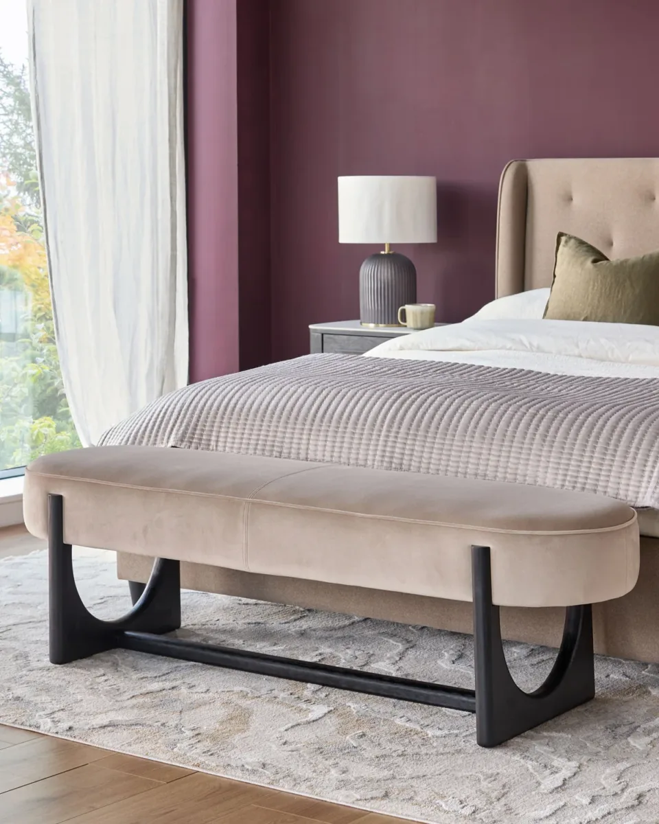 Orlan champagne velvet 3 seater bench without backrest - Image 3