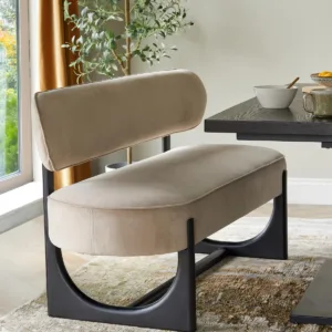 Orlan champagne velvet 3 seater dining bench with backrest