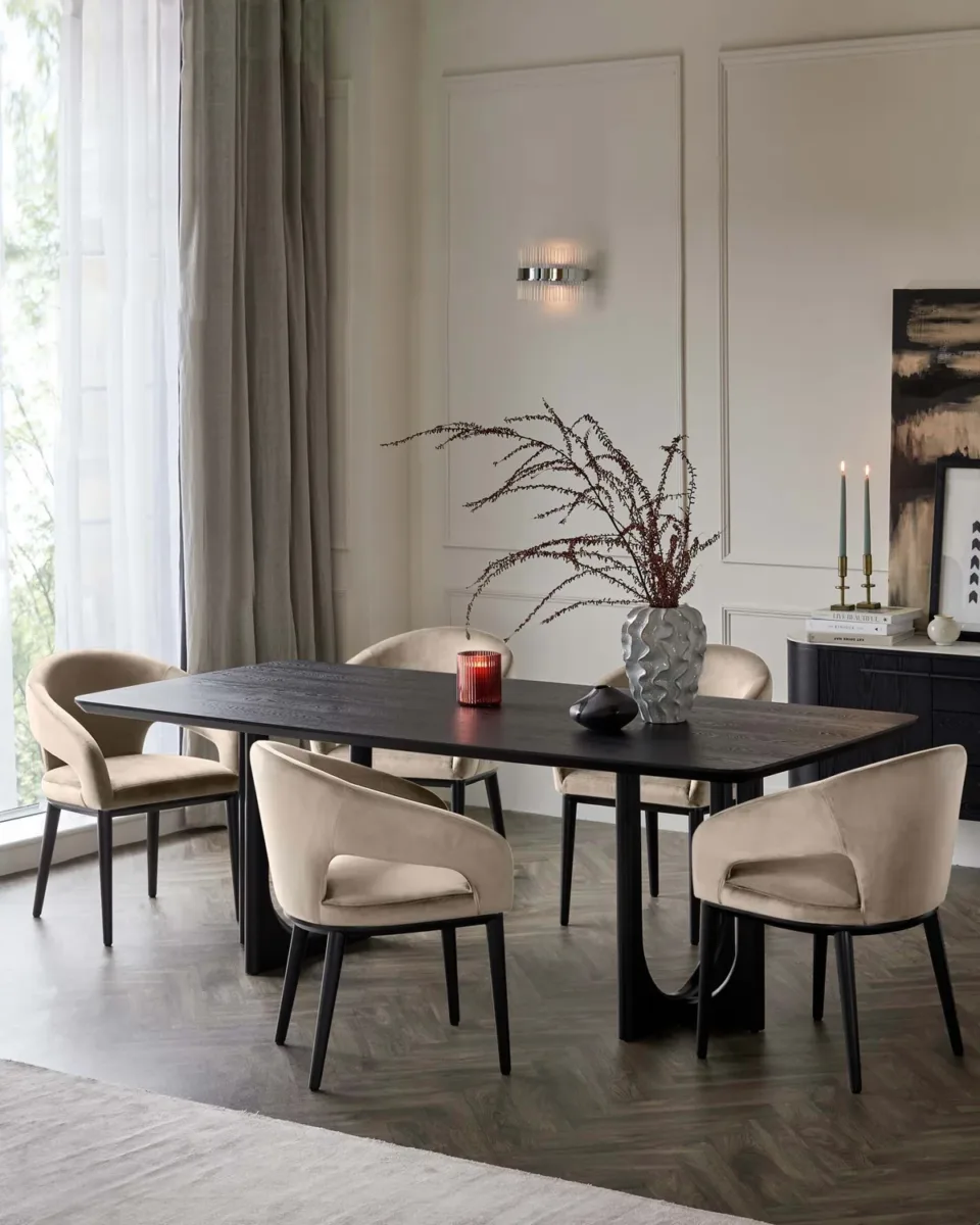 Heath Champagne Velvet Black Wood Dining Chair - Image 2