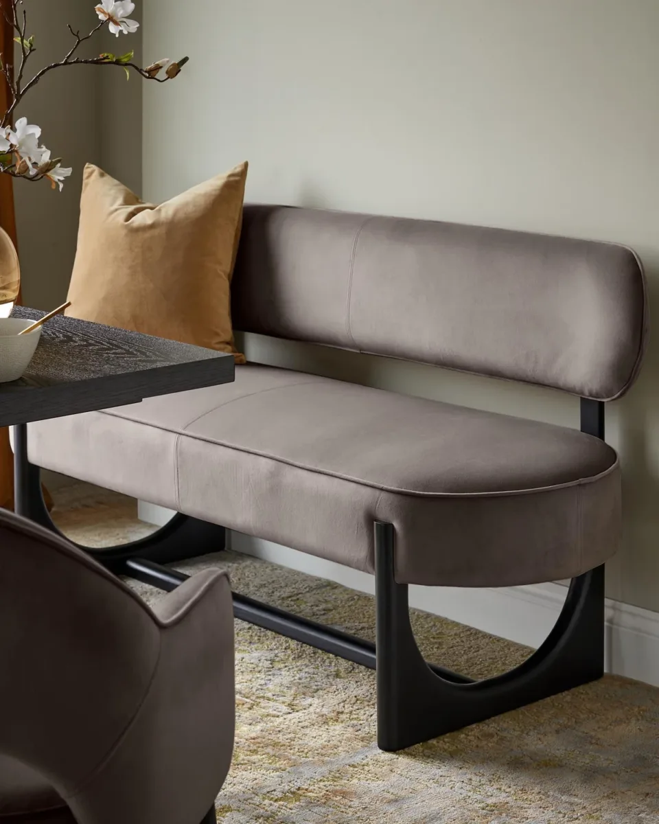 Orlan mocha velvet 3 seater dining bench with backrest - Image 4