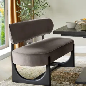 Orlan mocha velvet 3 seater dining bench with backrest