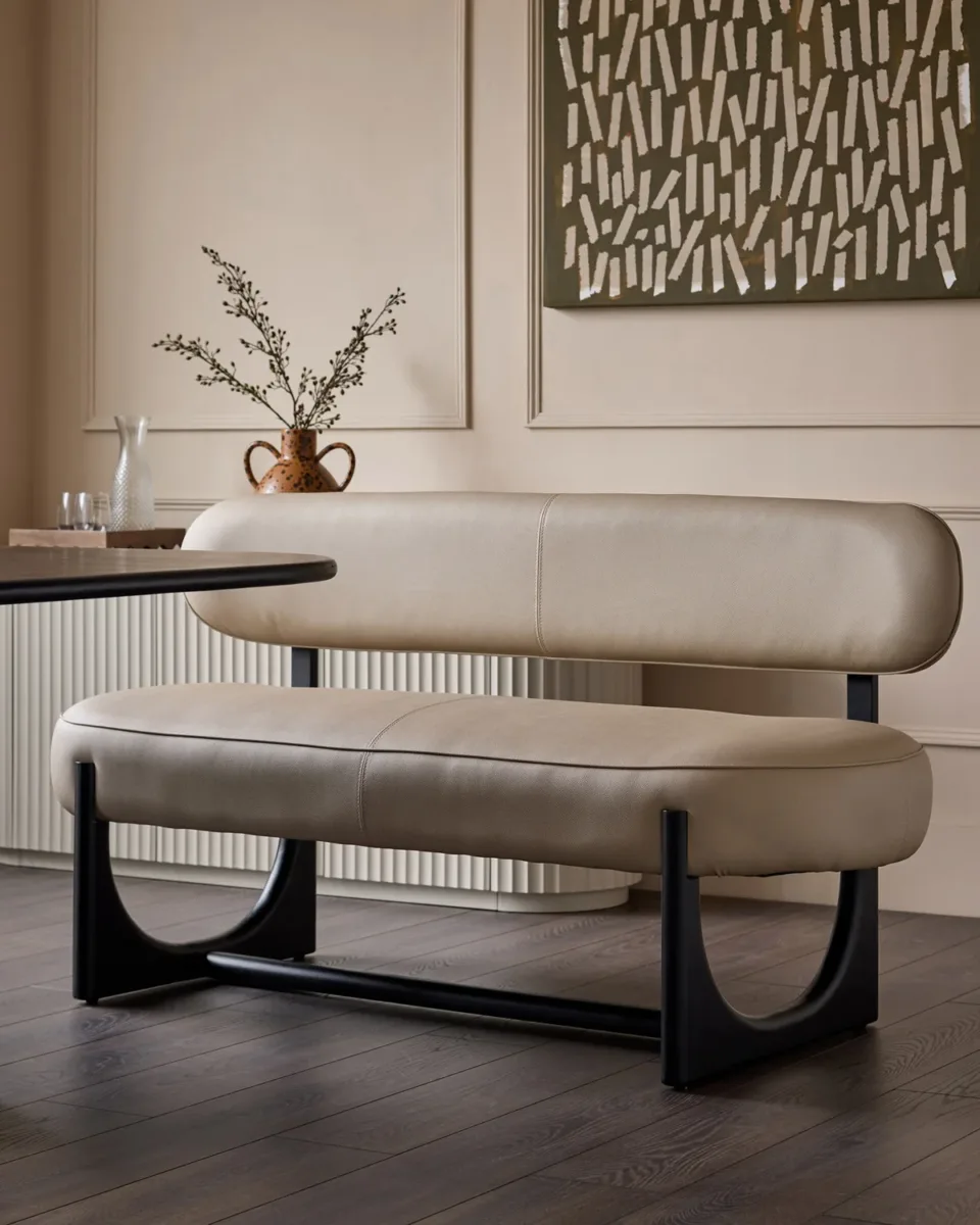 Orlan natural faux leather 3 seater dining bench with backrest - Image 3