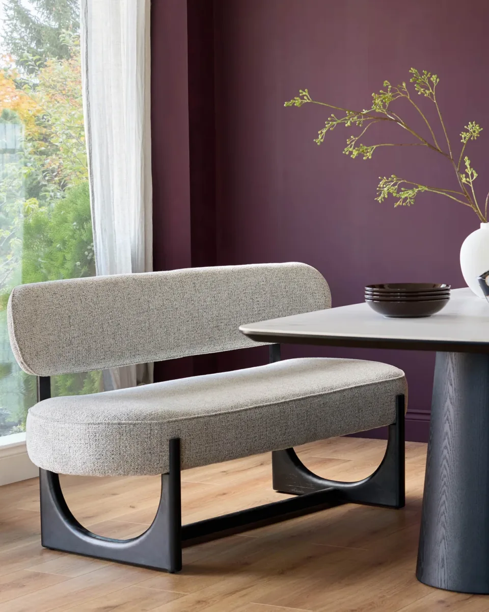 Orlan grey fabric 3 seater dining bench