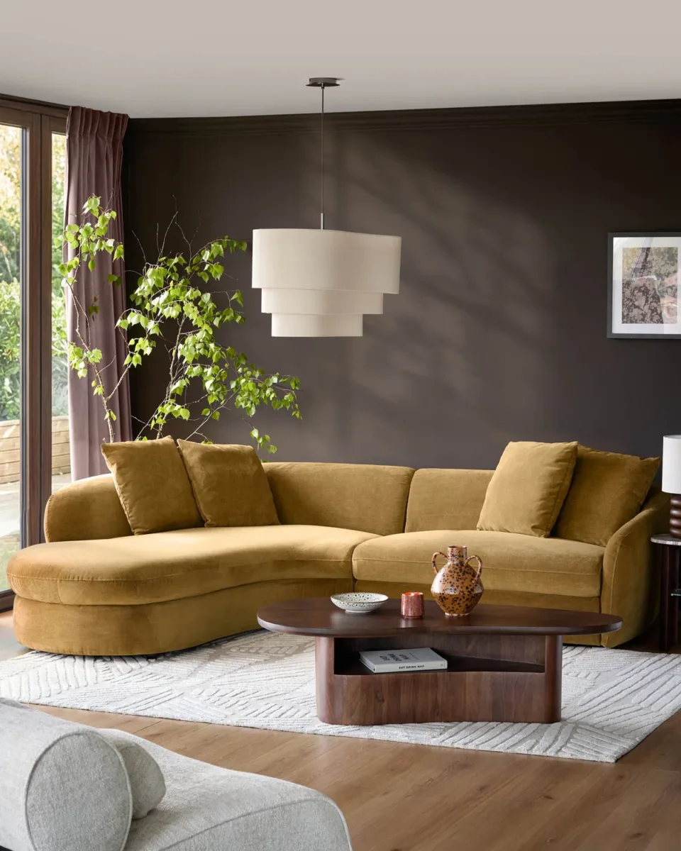 Ottilie ochre chenille left hand corner chaise sofa - Image 2