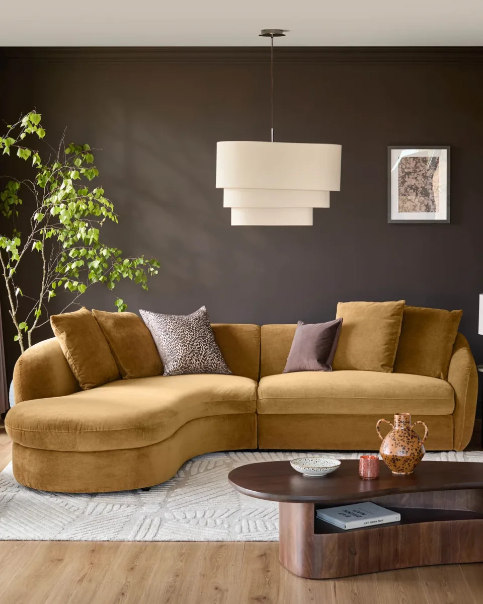 Ottilie ochre chenille left hand corner chaise sofa