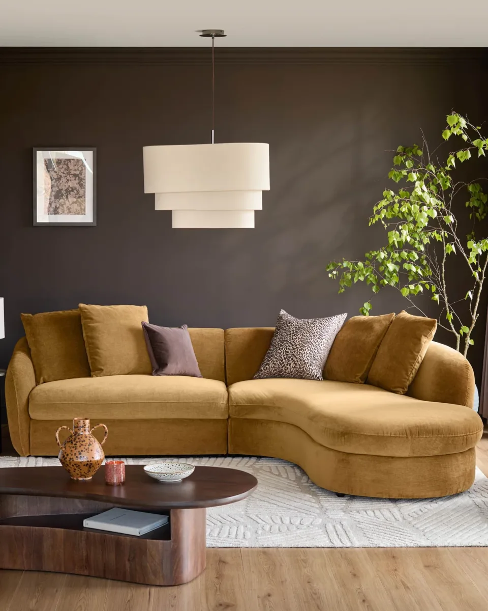 Ottilie ochre chenille right hand corner chaise sofa