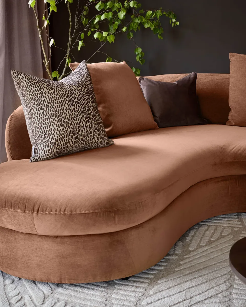 Ottilie apricot chenille left hand corner chaise sofa - Image 4