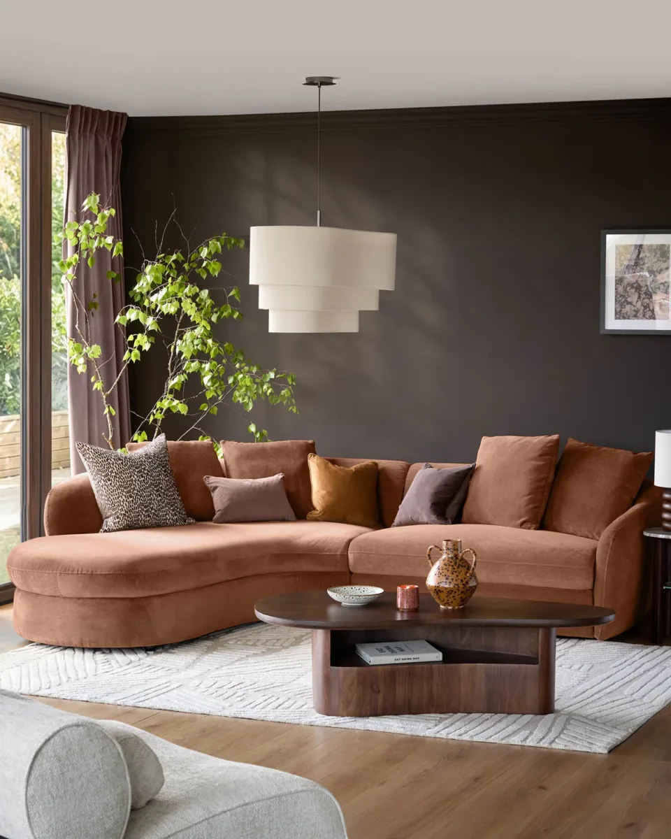Ottilie apricot chenille left hand corner chaise sofa - Image 3