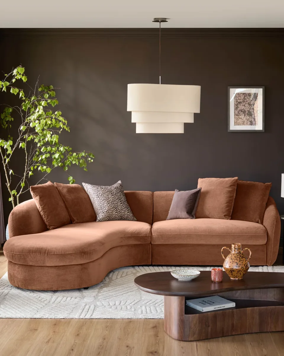 Ottilie apricot chenille left hand corner chaise sofa