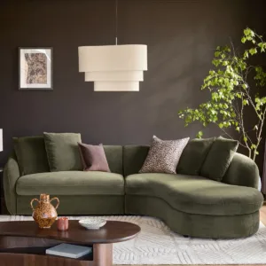 Ottilie olive green chenille right hand corner chaise sofa