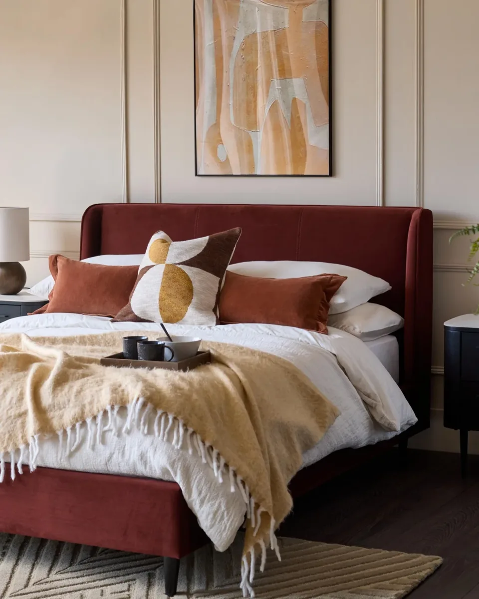 Paolo toffee red velvet double bed