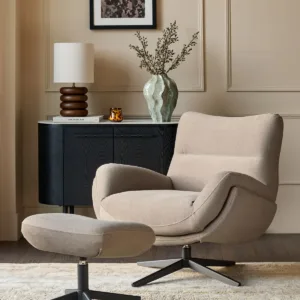 Piper mocha plush fabric occasional chair with footstool