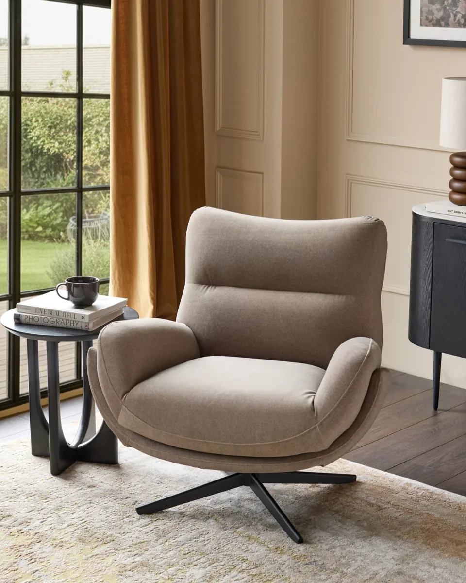 Piper mocha plush fabric occasional chair with footstool - Image 2