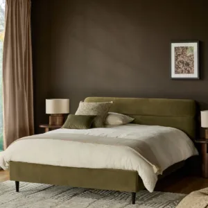 Preston olive green velvet king size bed