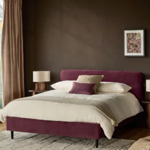 Preston plum velvet king size bed