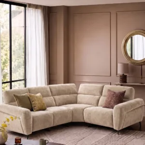 Rhys champagne chenille right hand facing small corner sofa