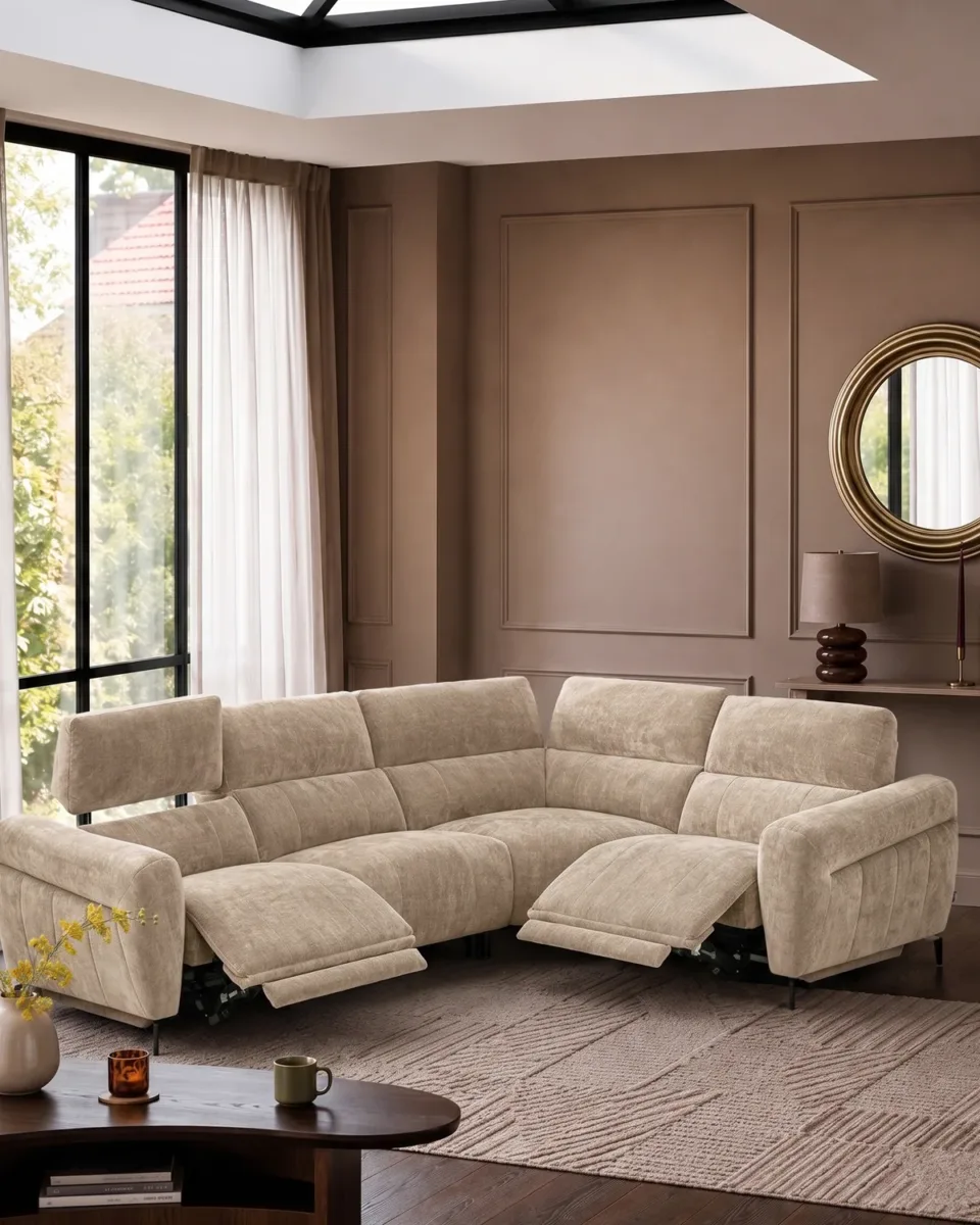 Rhys champagne chenille right hand facing small corner sofa - Image 2