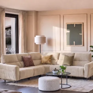 Rhys champagne chenille large corner sofa